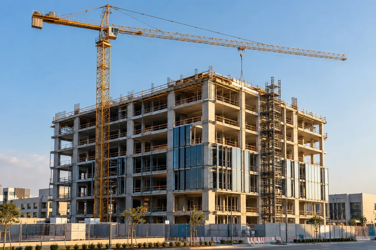 Illustrative construction project with a tower crane